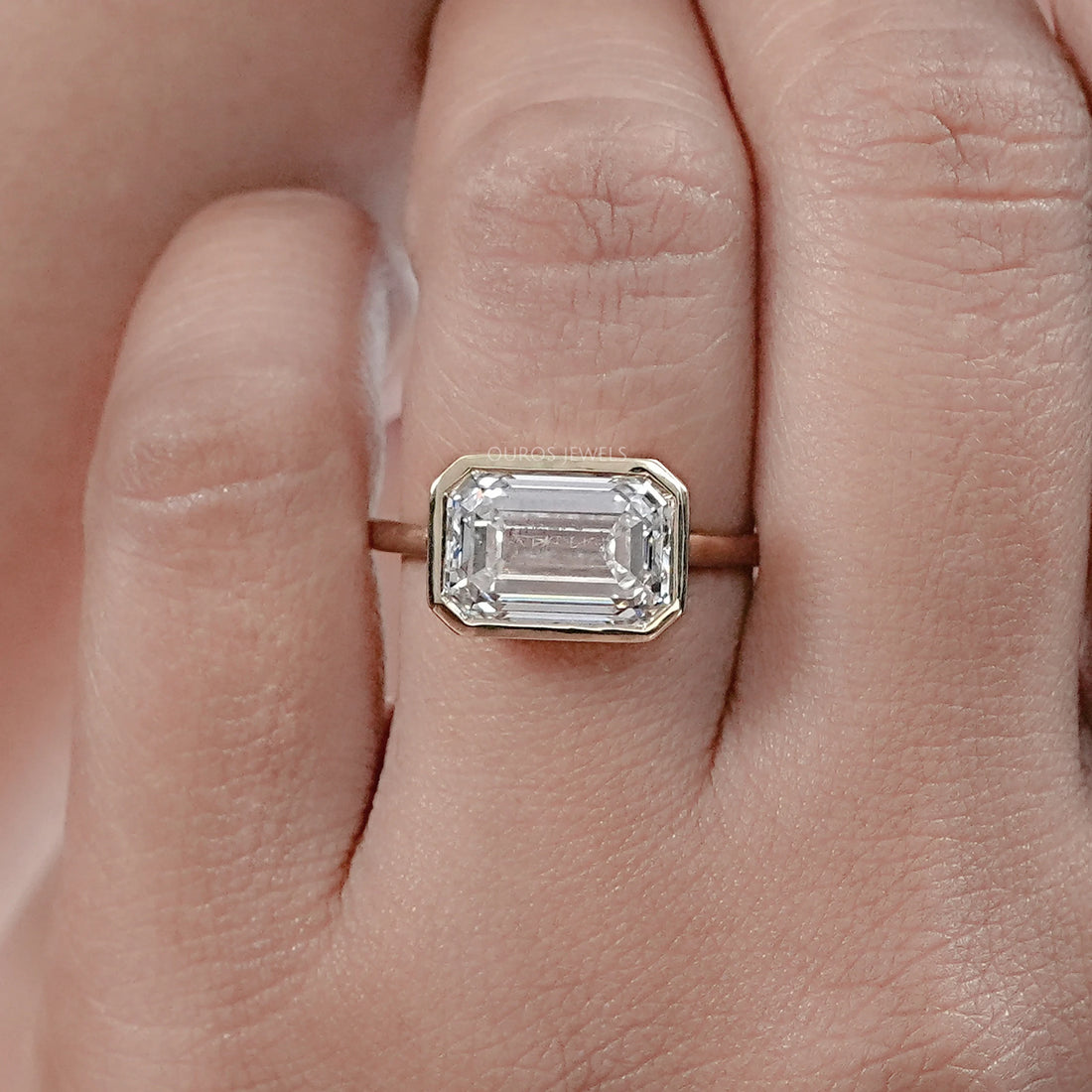East West Bezel Emerald Diamond Engagement Ring Rings