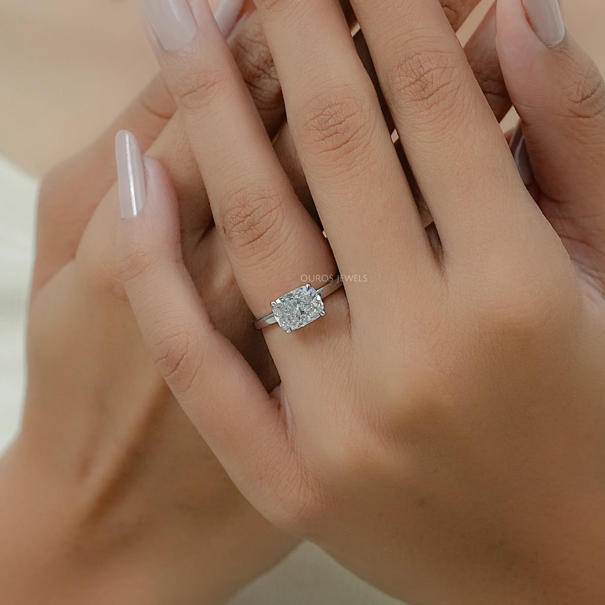 East West Cushion Diamond Solitaire Engagement Ring Rings