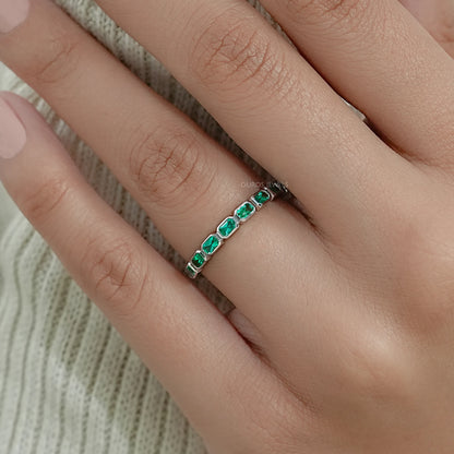 East West Green Radiant Gemstone Half Eternity Band Rings