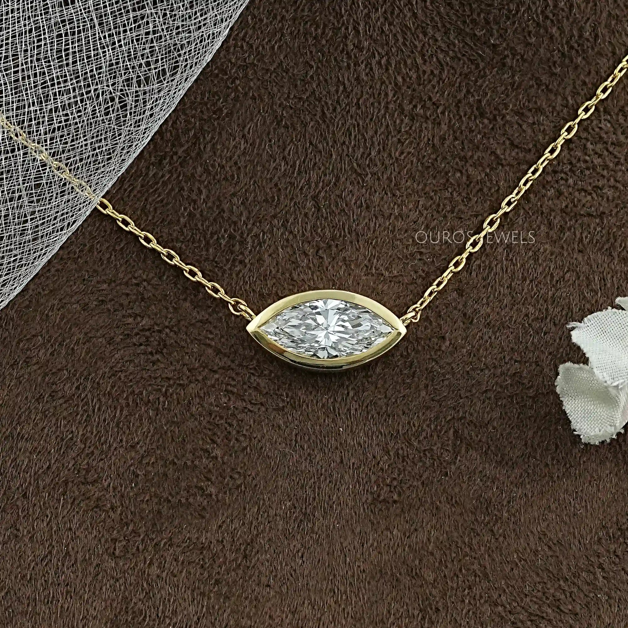 East West Marquise Diamond Solitaire Pendant Necklaces