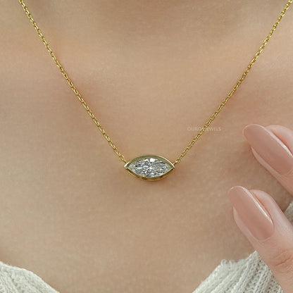East West Marquise Diamond Solitaire Pendant Necklaces