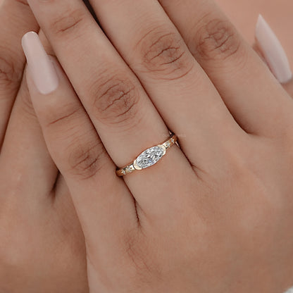 East West Old Mine Moval Cut Half Bezel Accent Ring Rings
