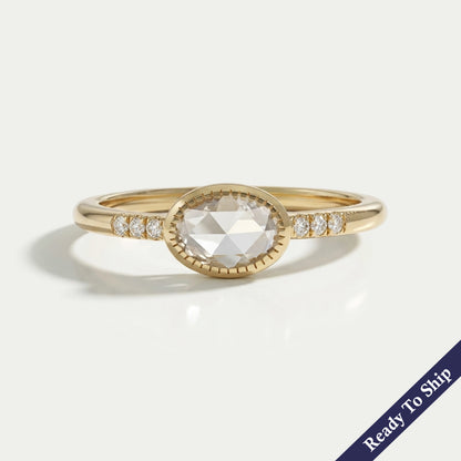East West Rose Cut Oval Diamond Milgrain Accent Ring Ring