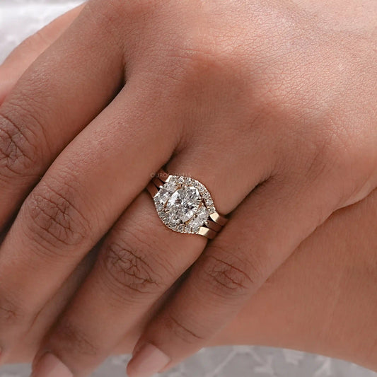 Oval Shape Lab Diamond Bridal Ring Set Rings