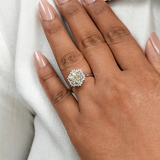 Yellow Pear Cut Floral Halo Diamond Ring Ring