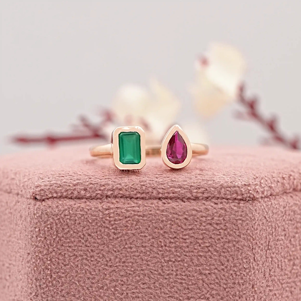 Rose Gold Open Cuff Gemstone Ring Rings