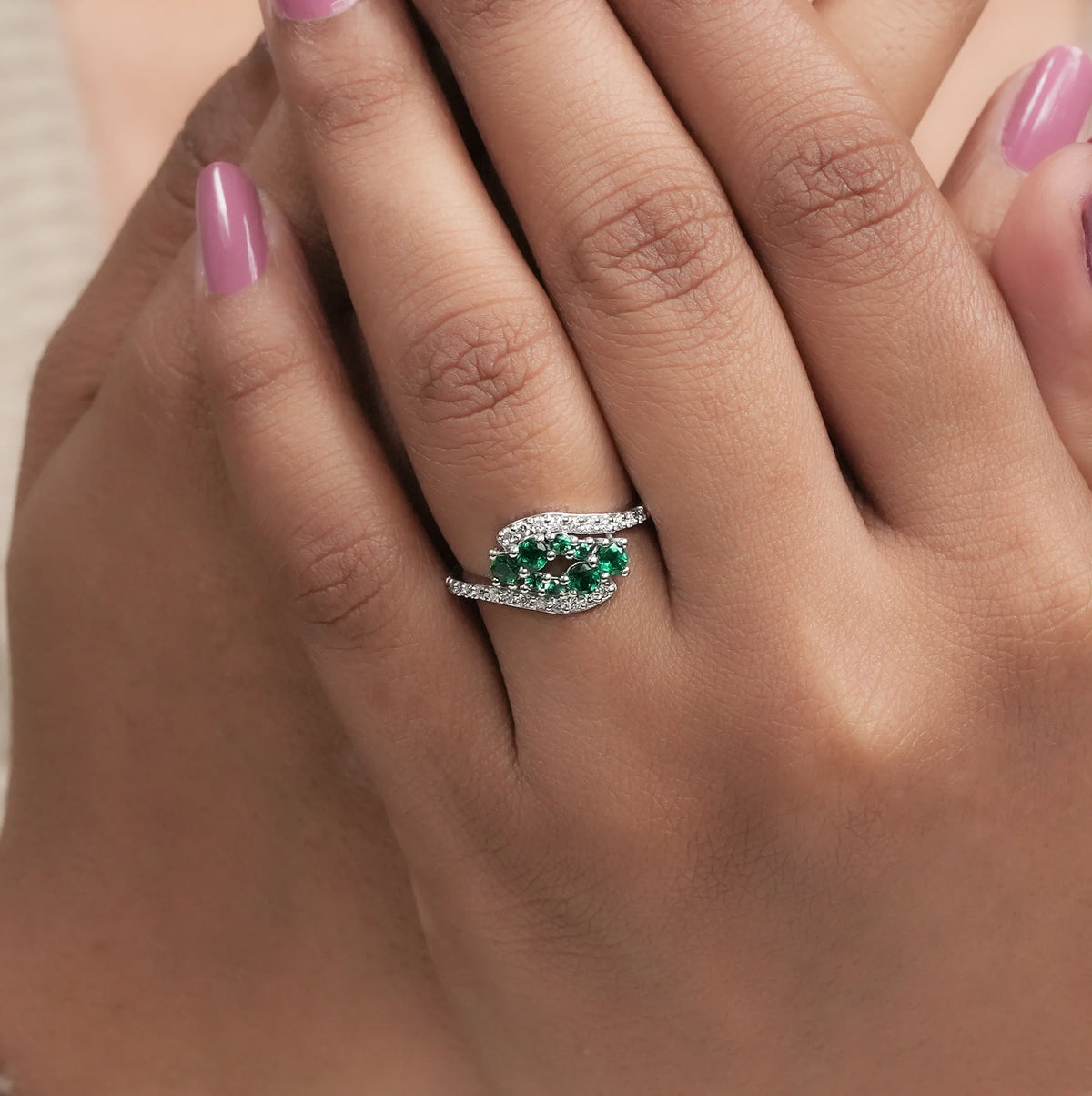 Emerald Round And Lab Diamond Bypass Ring