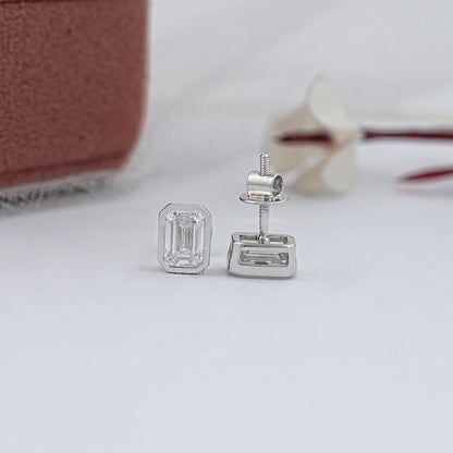 Emerald Diamond Bezel Set Stud Earrings Earrings
