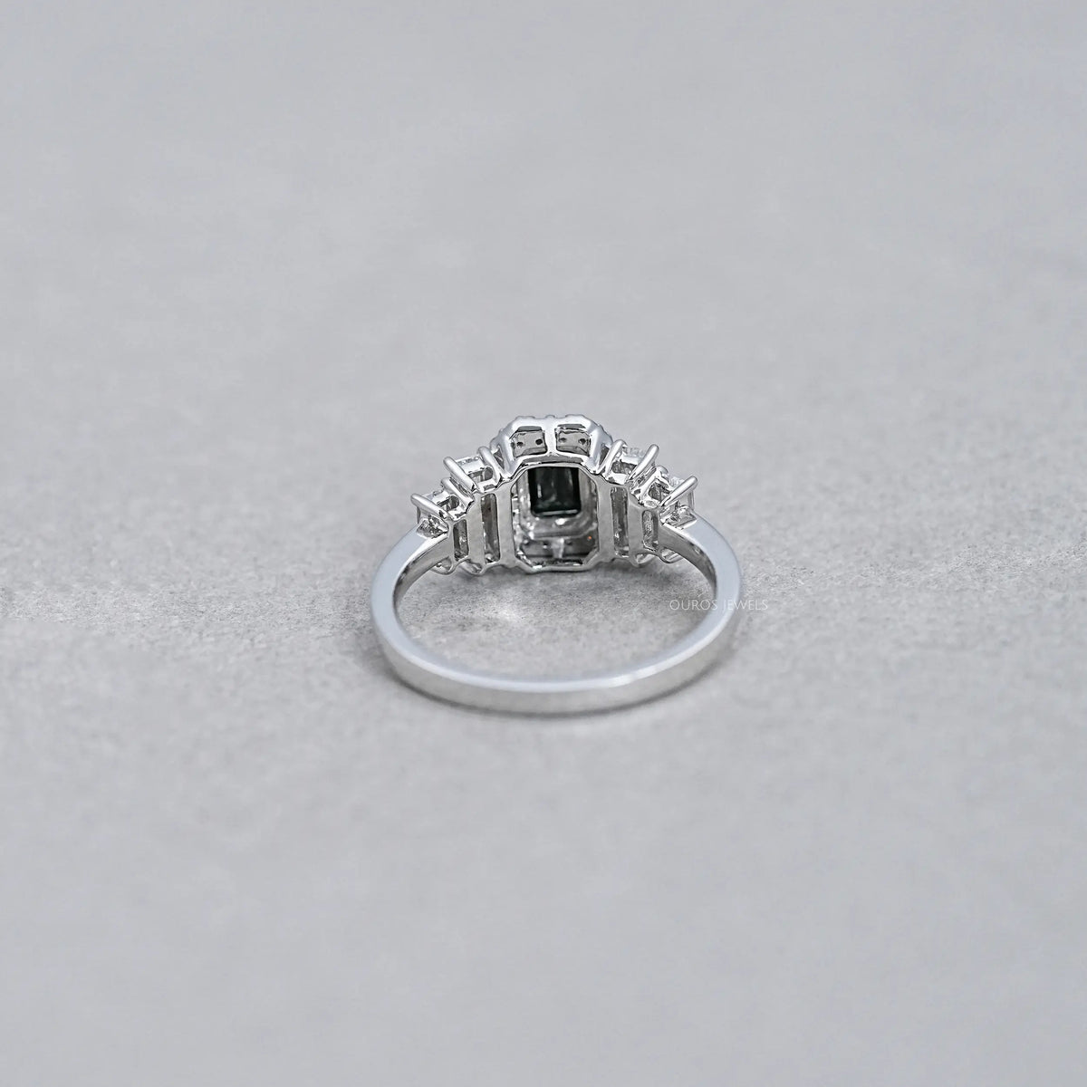 Black Emerald Cut Accent Diamond Engagement Ring Rings