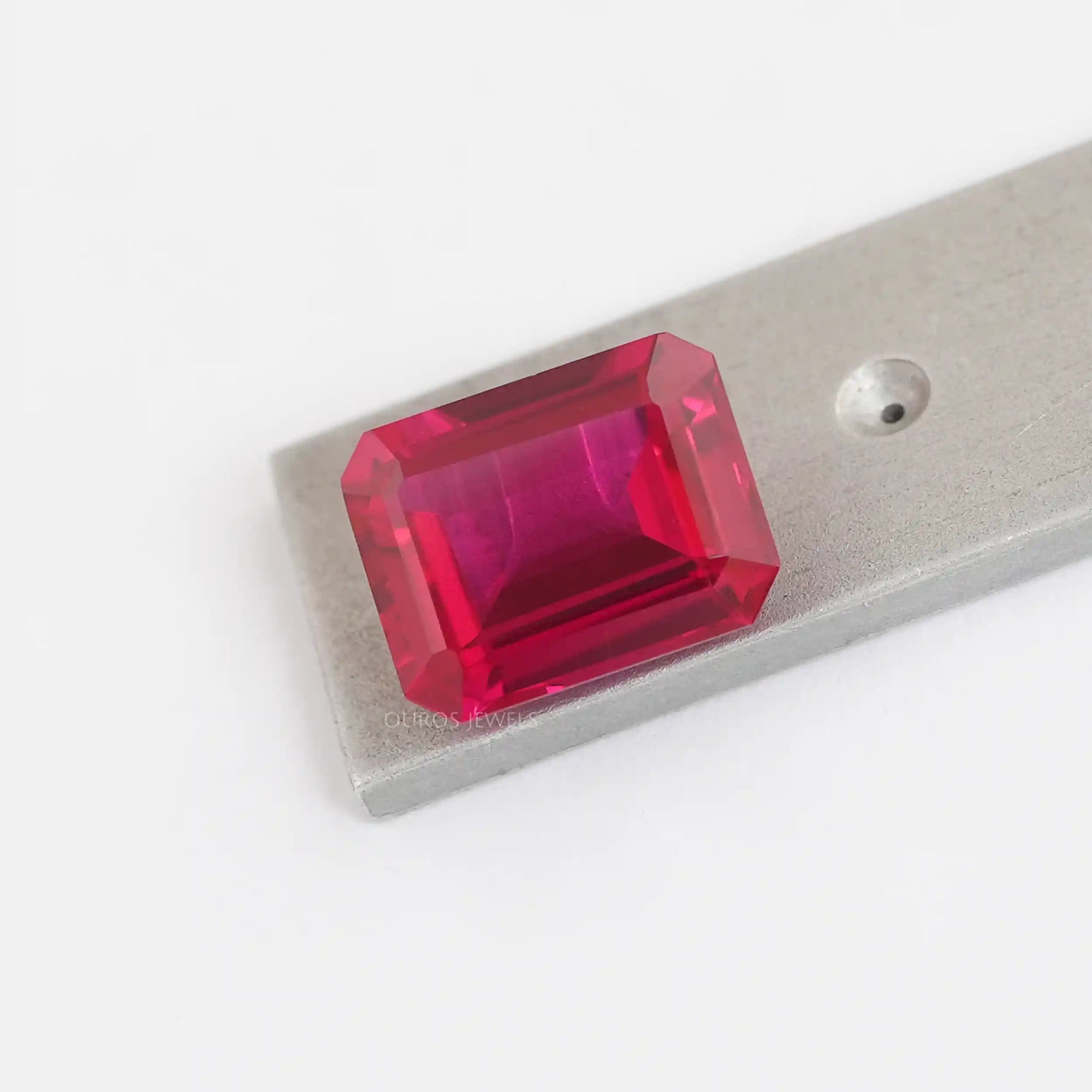 Emerald Shape Light Red Ruby Gemstone