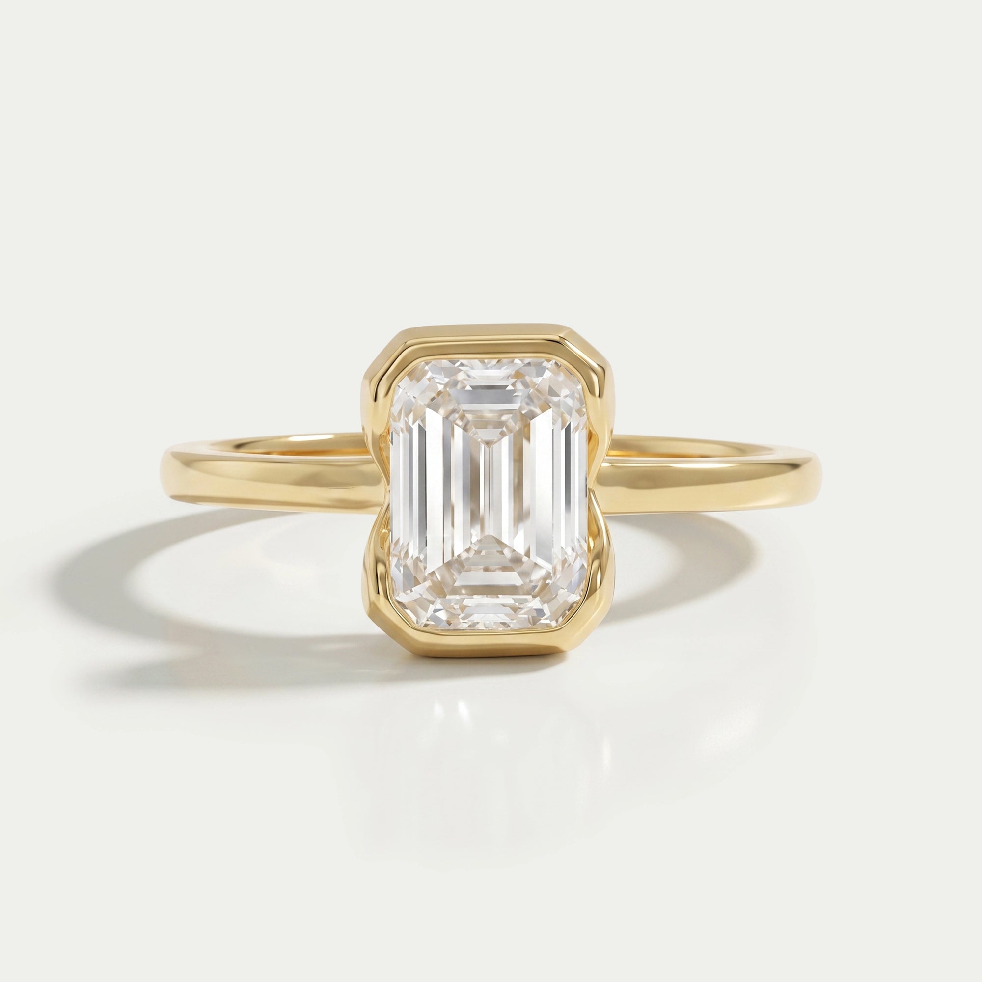 Emerald Diamond Bezel Set Solitaire Engagement Ring Rings