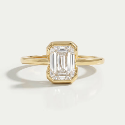 Emerald Diamond Bezel Set Solitaire Engagement Ring Rings