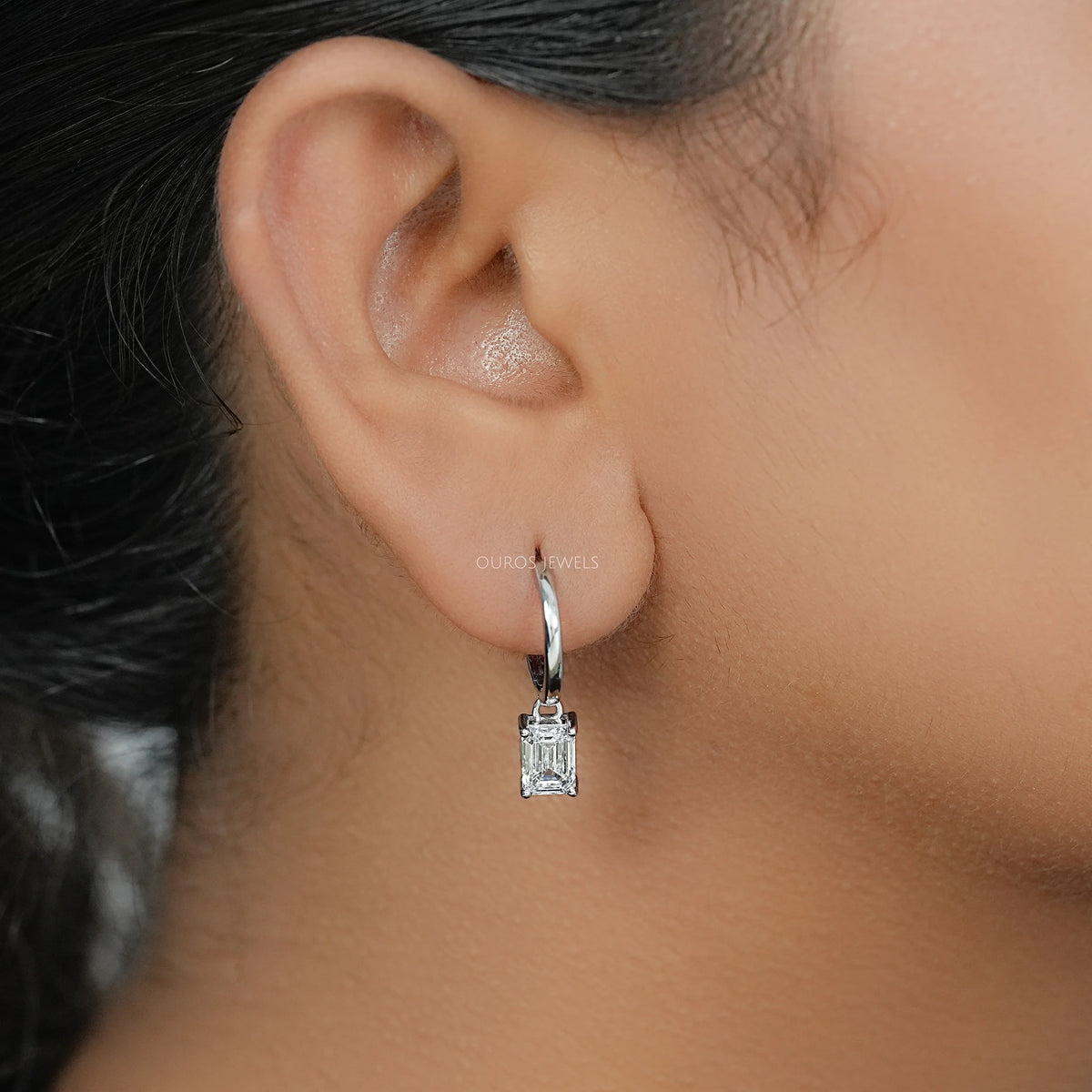 Emerald Lab Diamond Dangle Hoop Earrings