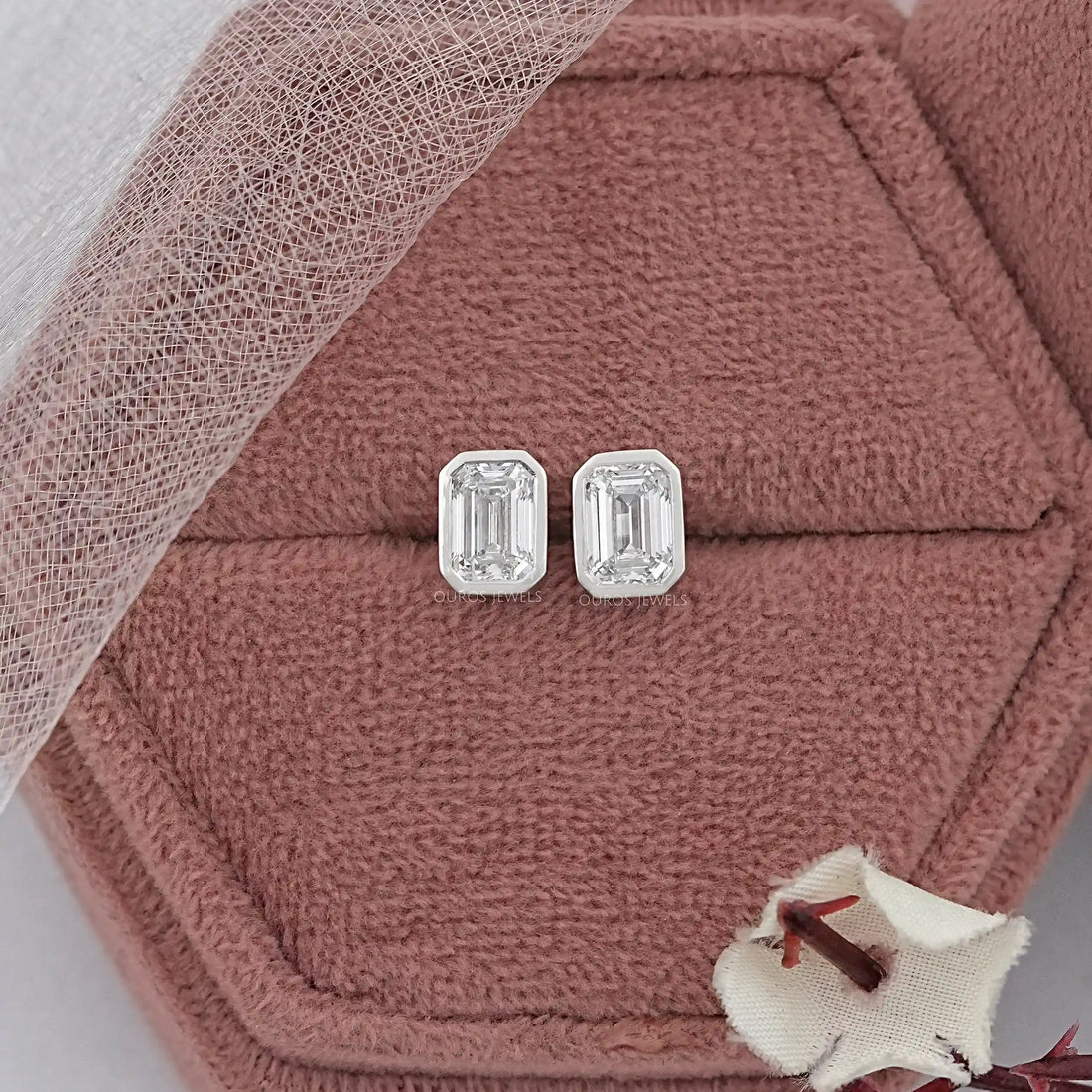 Emerald Diamond Bezel Set Stud Earrings Earrings