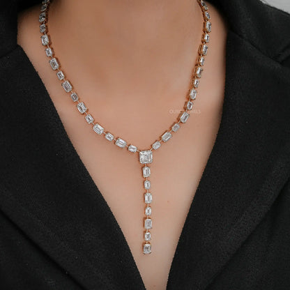 Emerald Lab Diamond Y Lariat Necklace