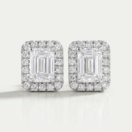 Emerald Lab Diamond Halo Stud Earrings Earring