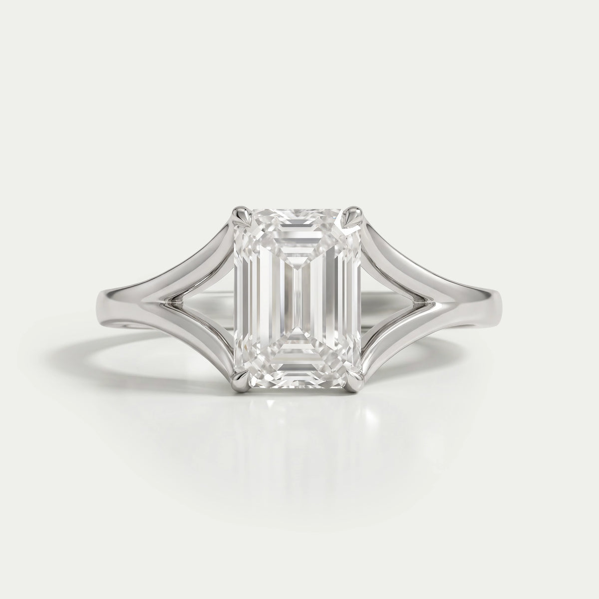Emerald Diamond Split Shank Solitaire Ring Ring