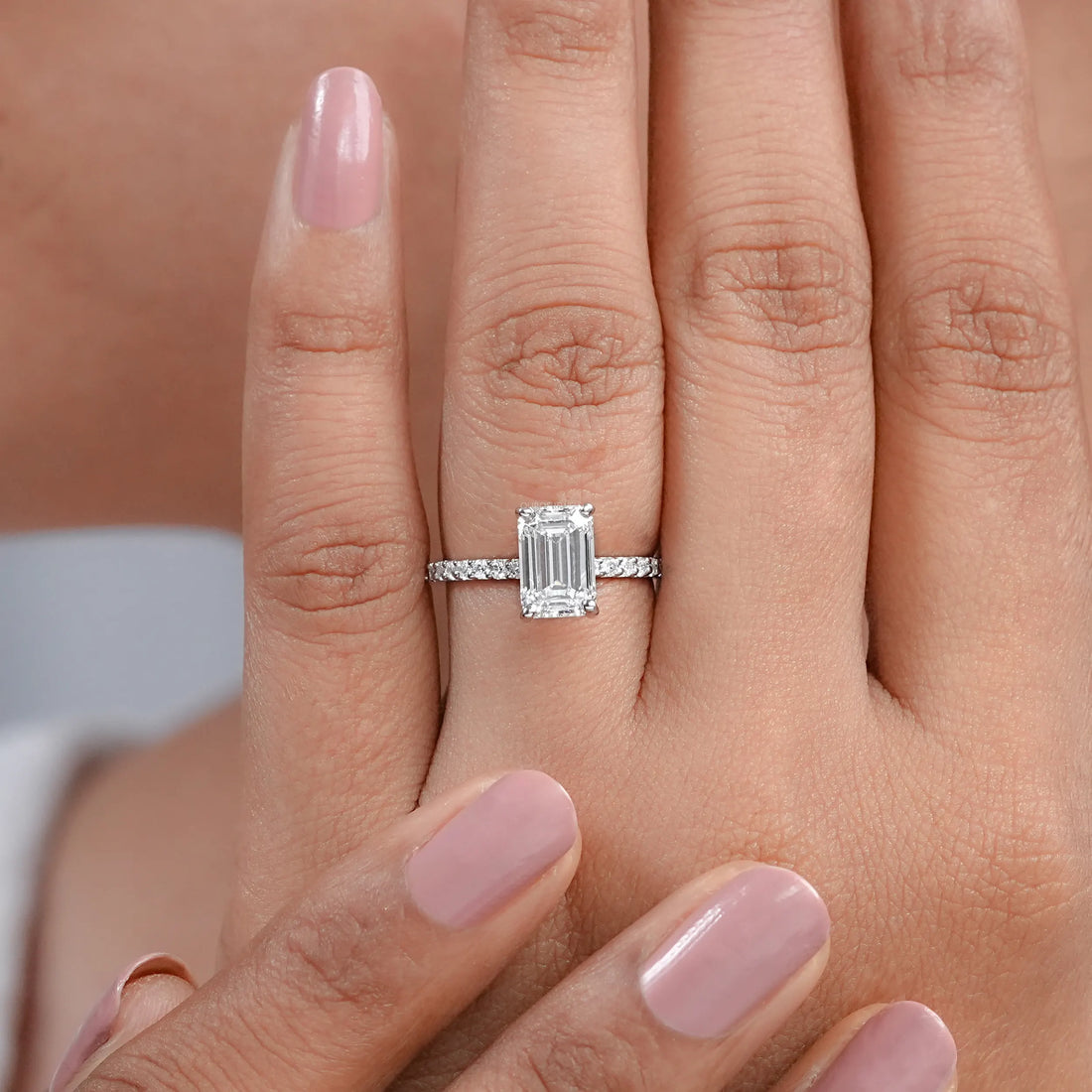 IGI Certified Emerald Cut Diamond Solitaire Accent Ring Rings