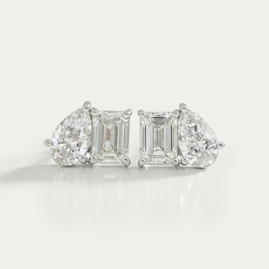 Pear and Emerald Lab Diamond Toi Et Moi Stud Earrings