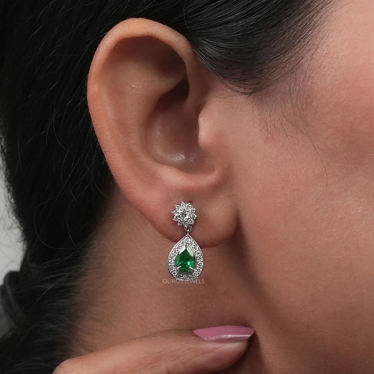 Pear Shape Emerald Drop Earrings Earrings