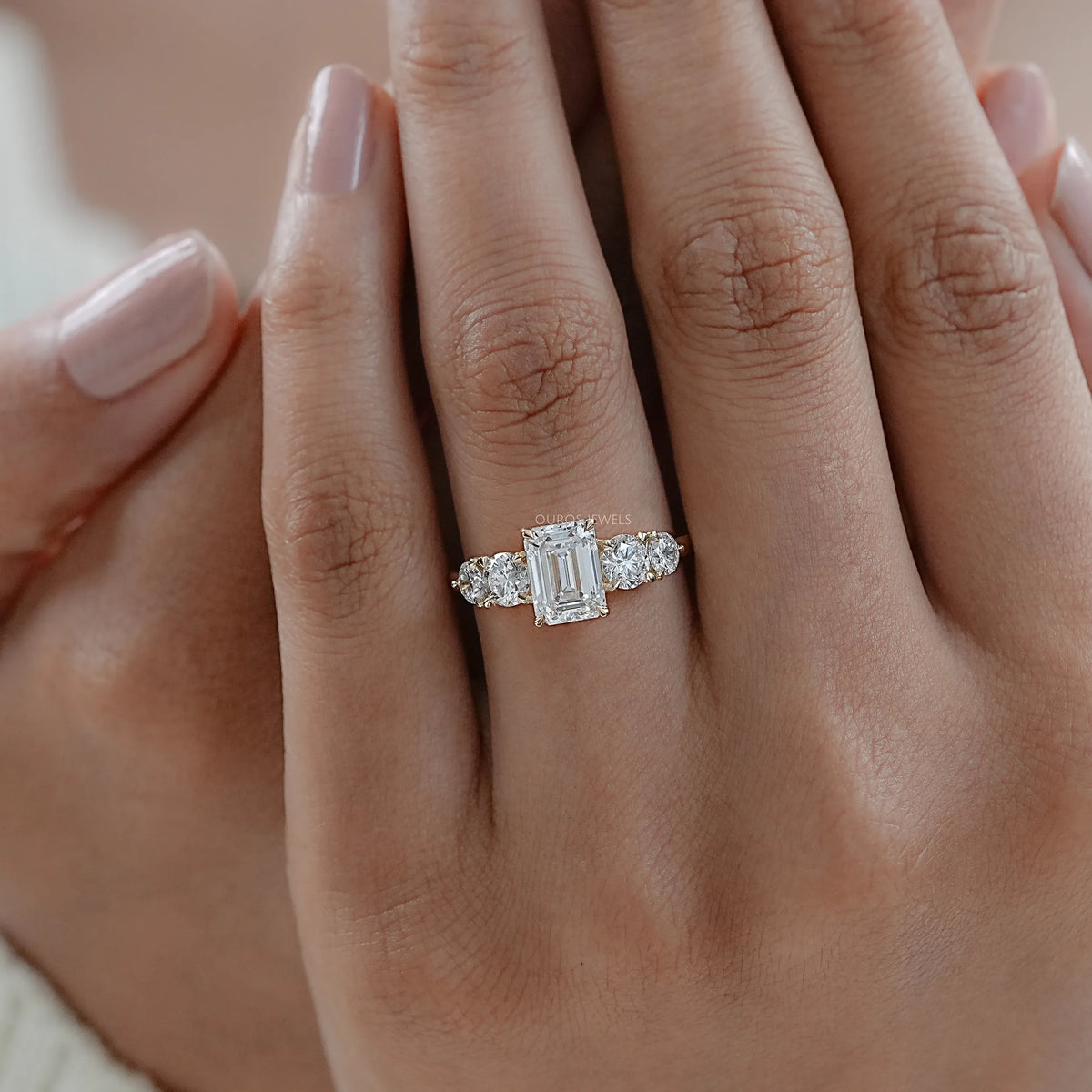 Emerald Lab Diamond Five Stone Engagement Ring Rings