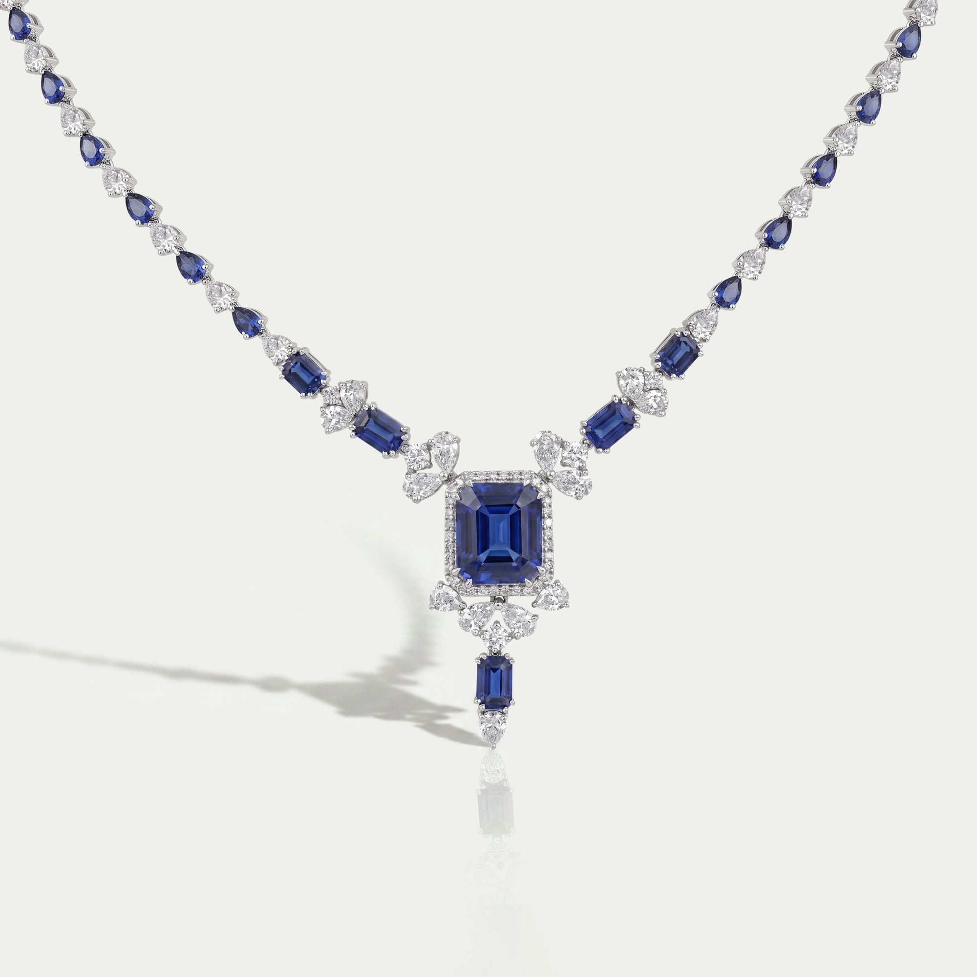 Sapphire Emerald Cut And Diamond Necklace Necklaces