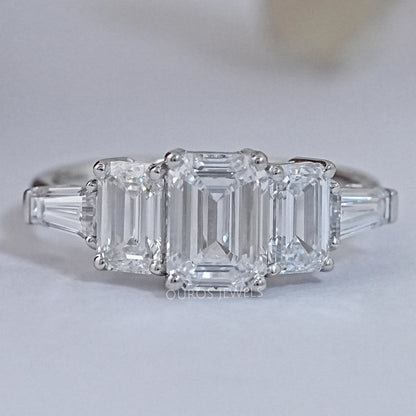 Emerald Lab Diamond Five Stone Engagement Ring Rings