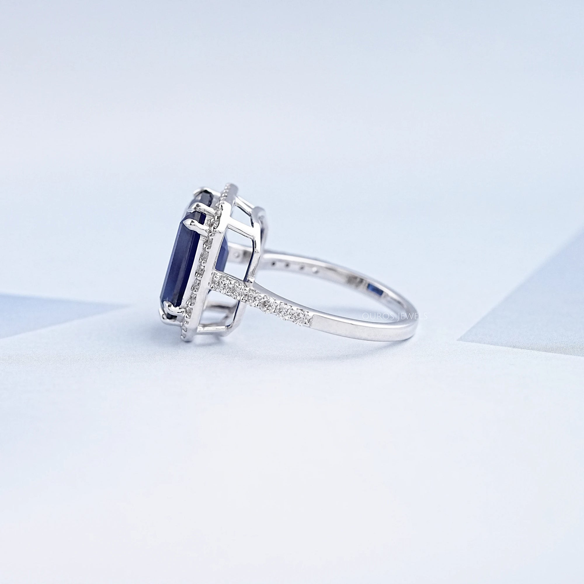 Emerald Shape Sapphire Halo Engagement Ring Ring