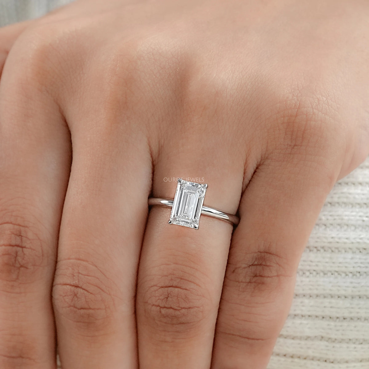 Emerald Cut Lab Diamond Solitaire Engagement Ring Ring