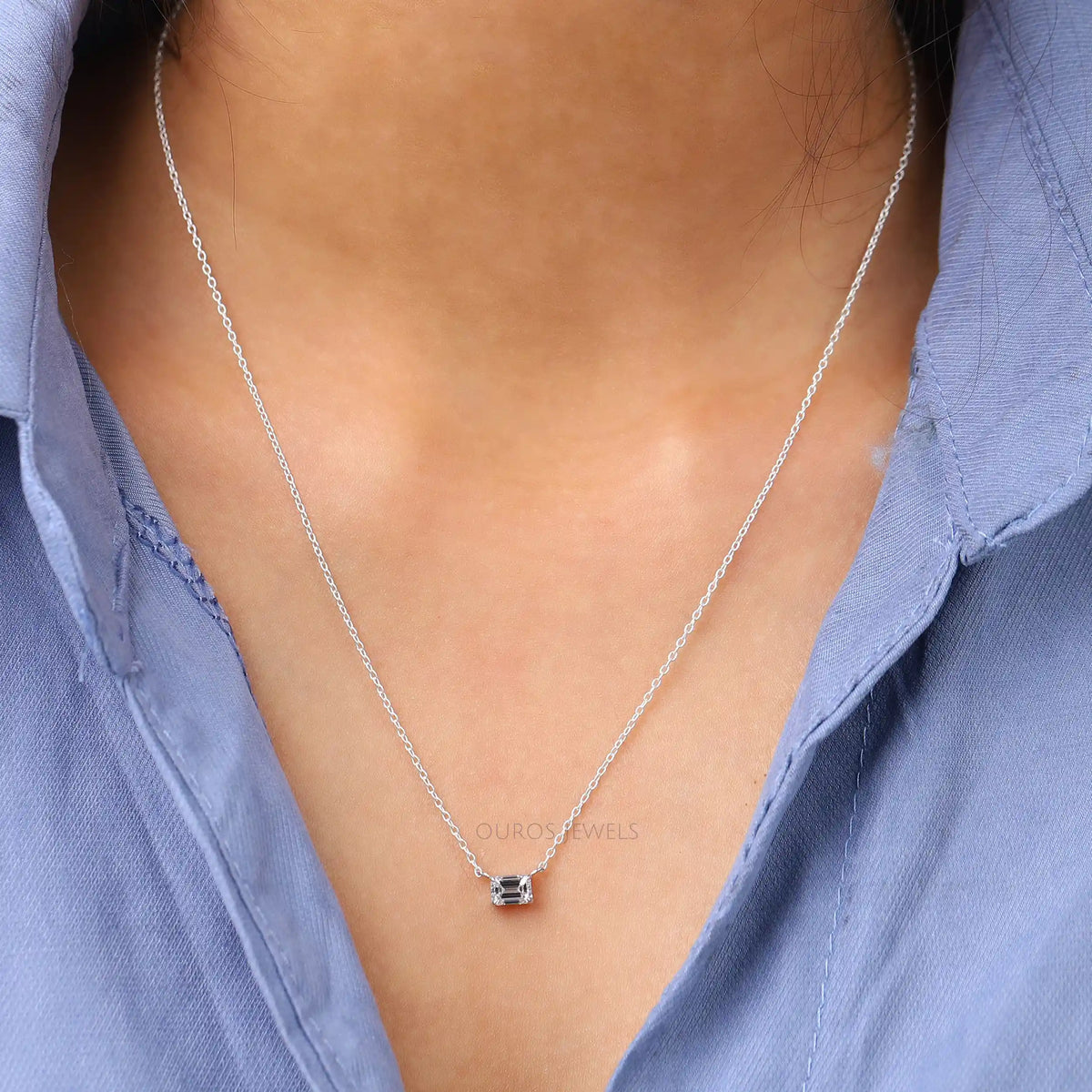 Single Emerald Cut Lab Grown Diamond Pendant Necklaces