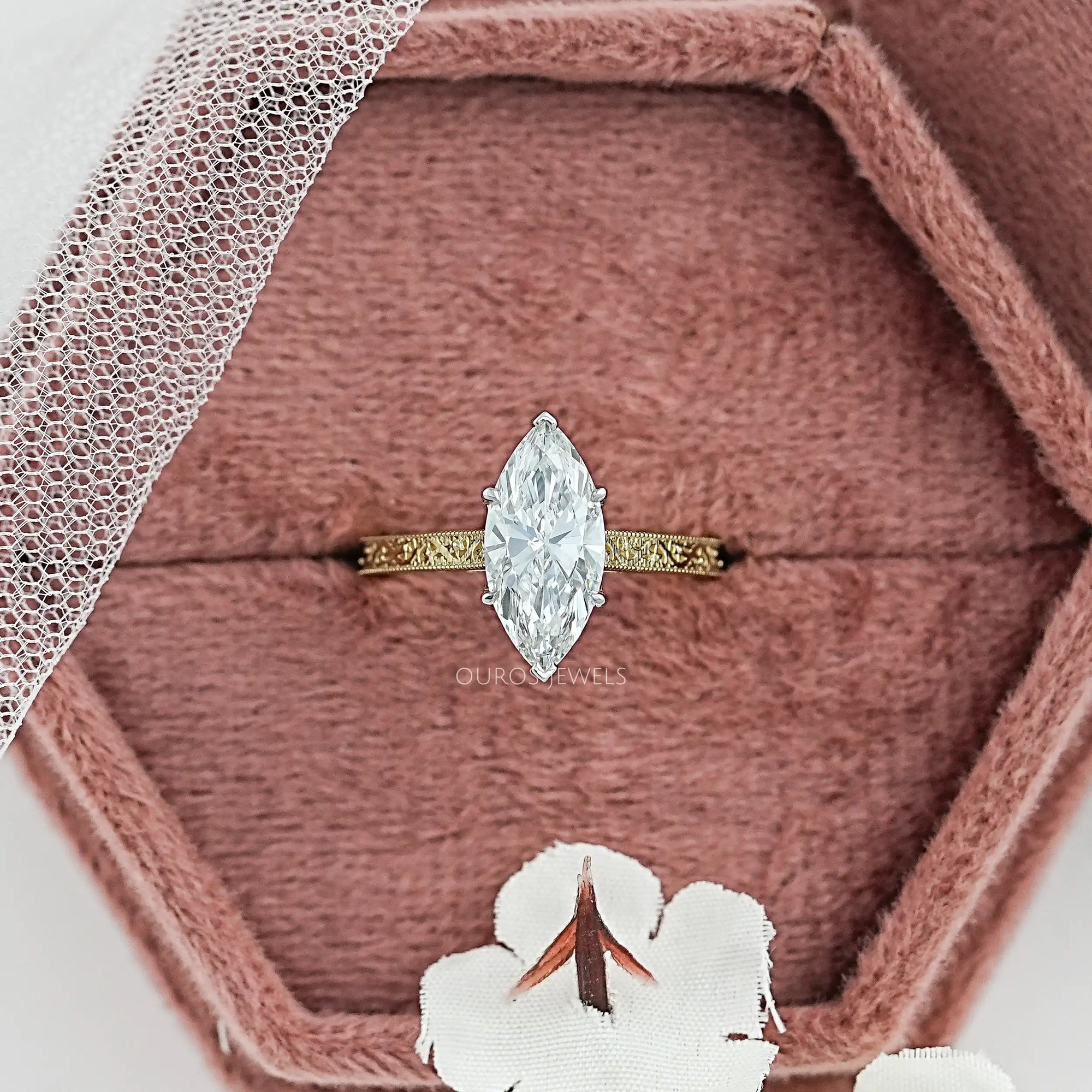 Marquise Lab Diamond Engraving Ring