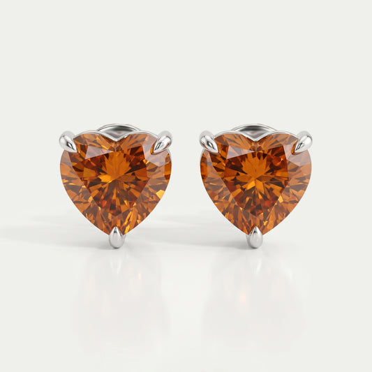 Heart Cut Diamond Solitaire Stud Earrings In Red