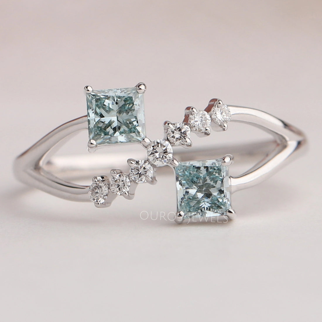 Green Princess Shape Lab Diamond Dainty Ring