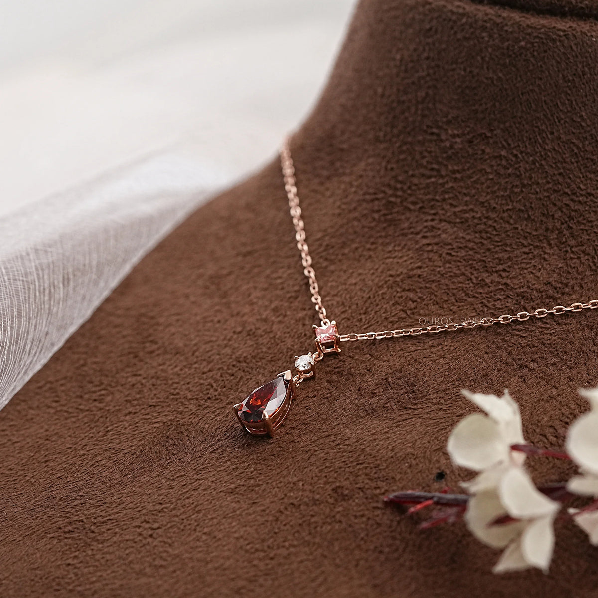 Red Pear Cut Lab Diamond Pendant Necklaces