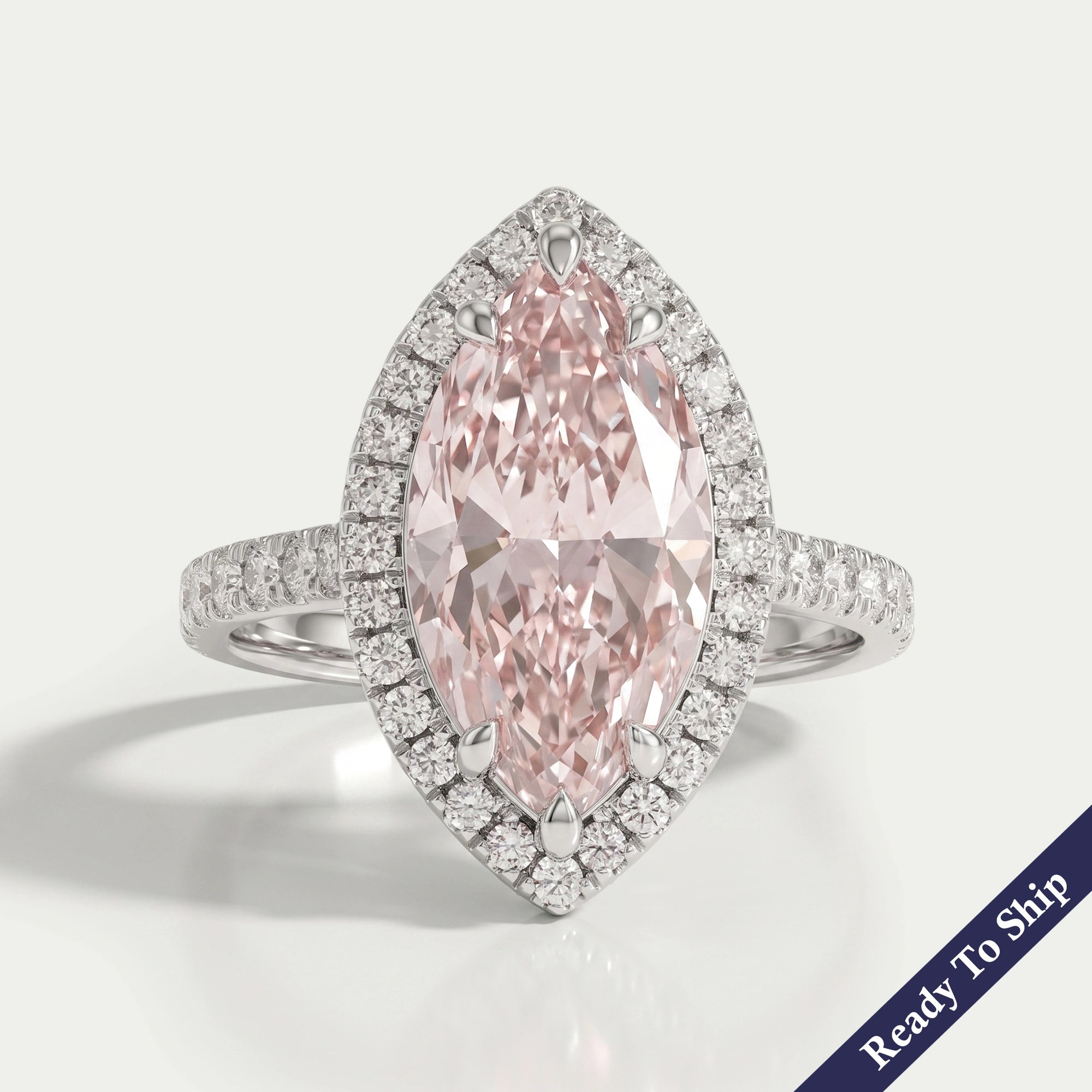 Pink Marquise Cut Lab Diamond Halo Accent Ring Ring