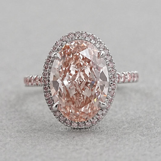 Fancy Pink Oval Cut Lab Diamond Halo Engagement Ring Ring