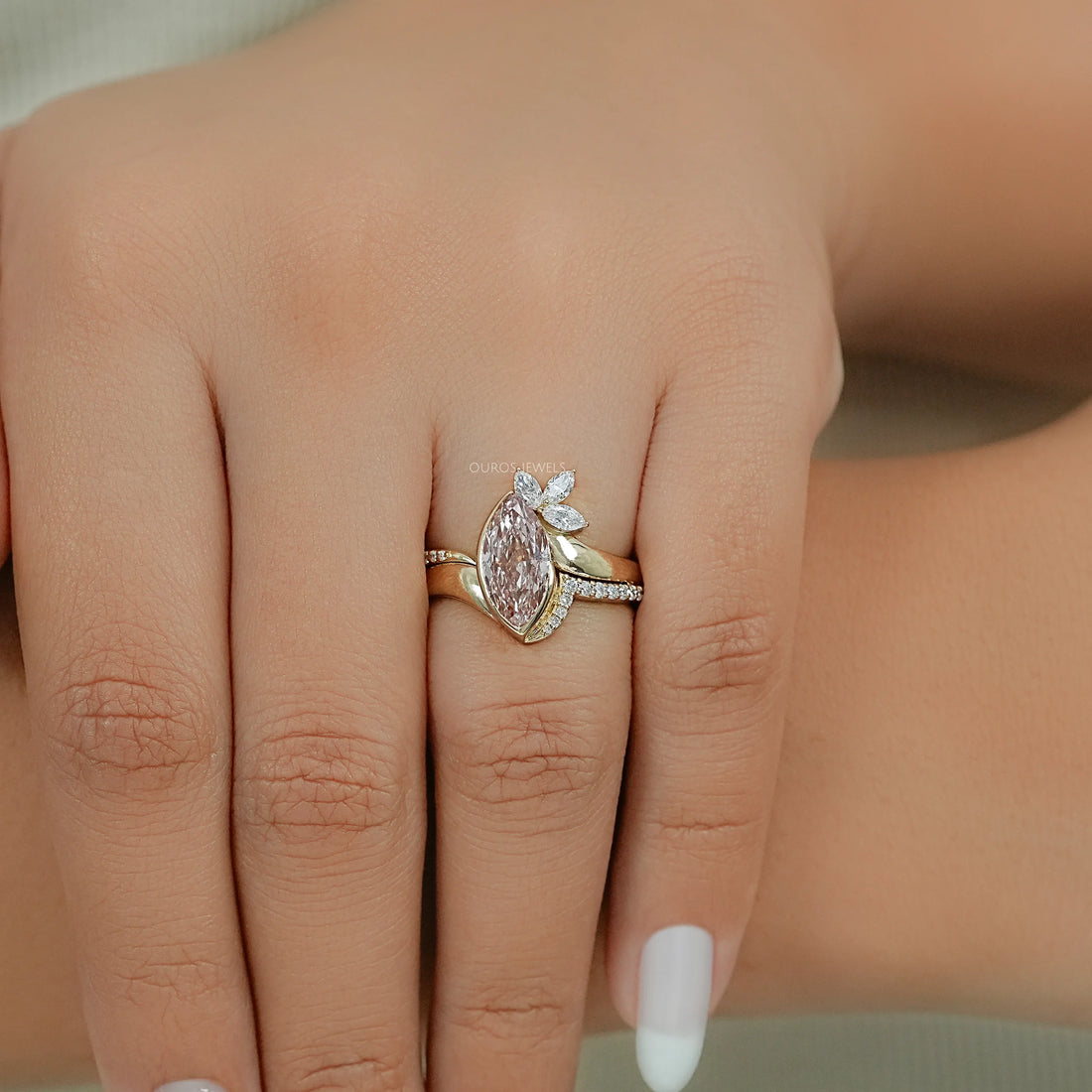 Fancy Vivid Pink Marquise Diamond Accent Bypass Ring Ring