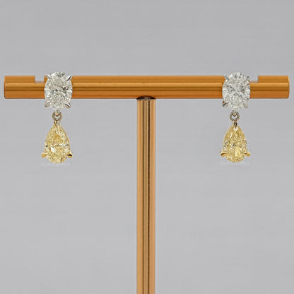 Fancy Yellow Pear And Oval Diamond Drop Earrings Earrings