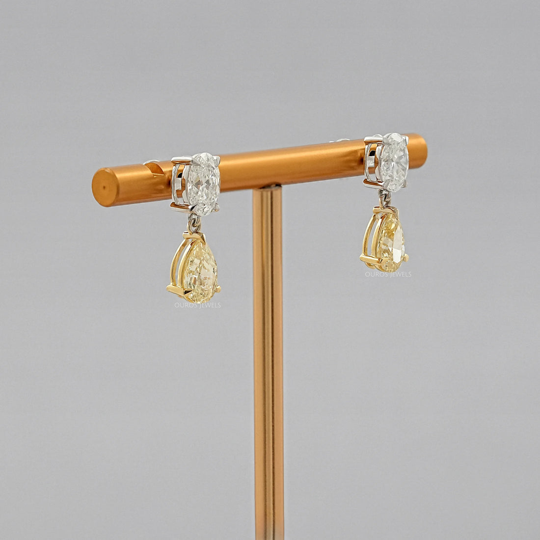 Fancy Yellow Pear And Oval Diamond Drop Earrings Earrings