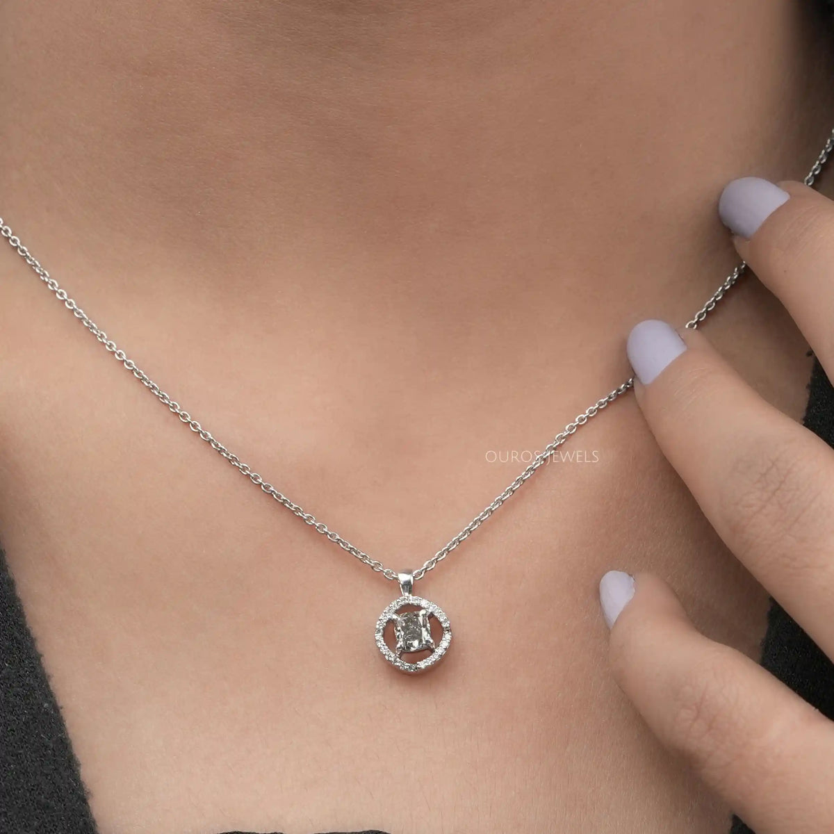 Fancy Olive Cushion Cut Halo Pendant Necklaces