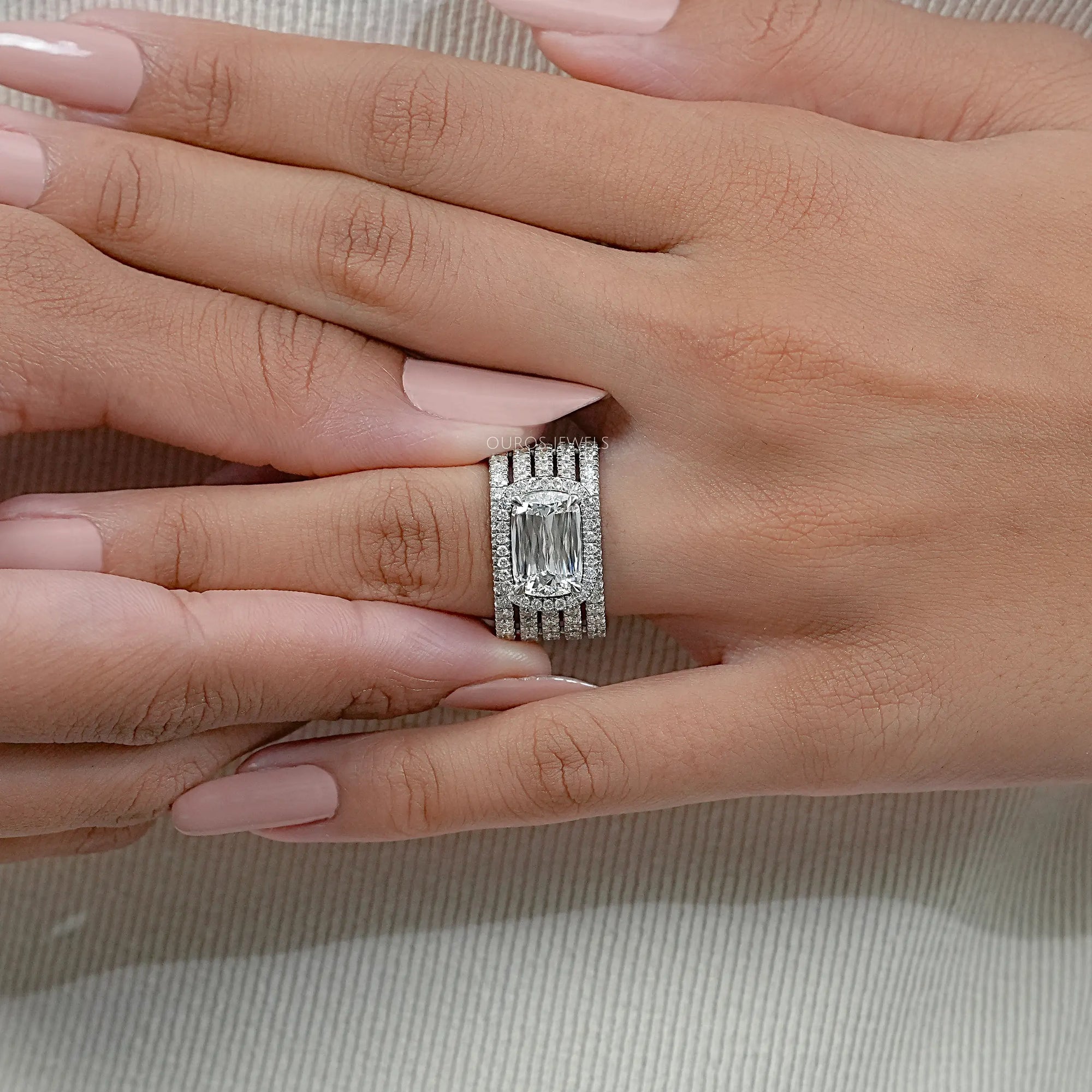 Five Row Ashoka Cut Lab Diamond Wedding Band