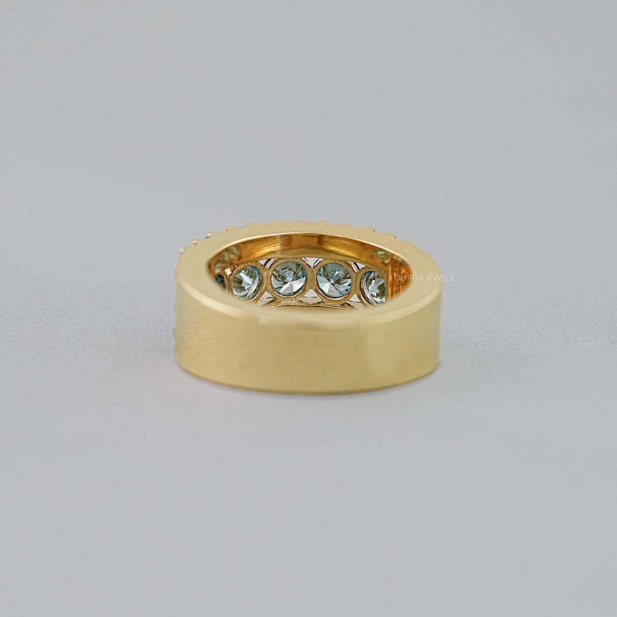 Blue And White Round Cut Lab Diamond Wide Band Rings