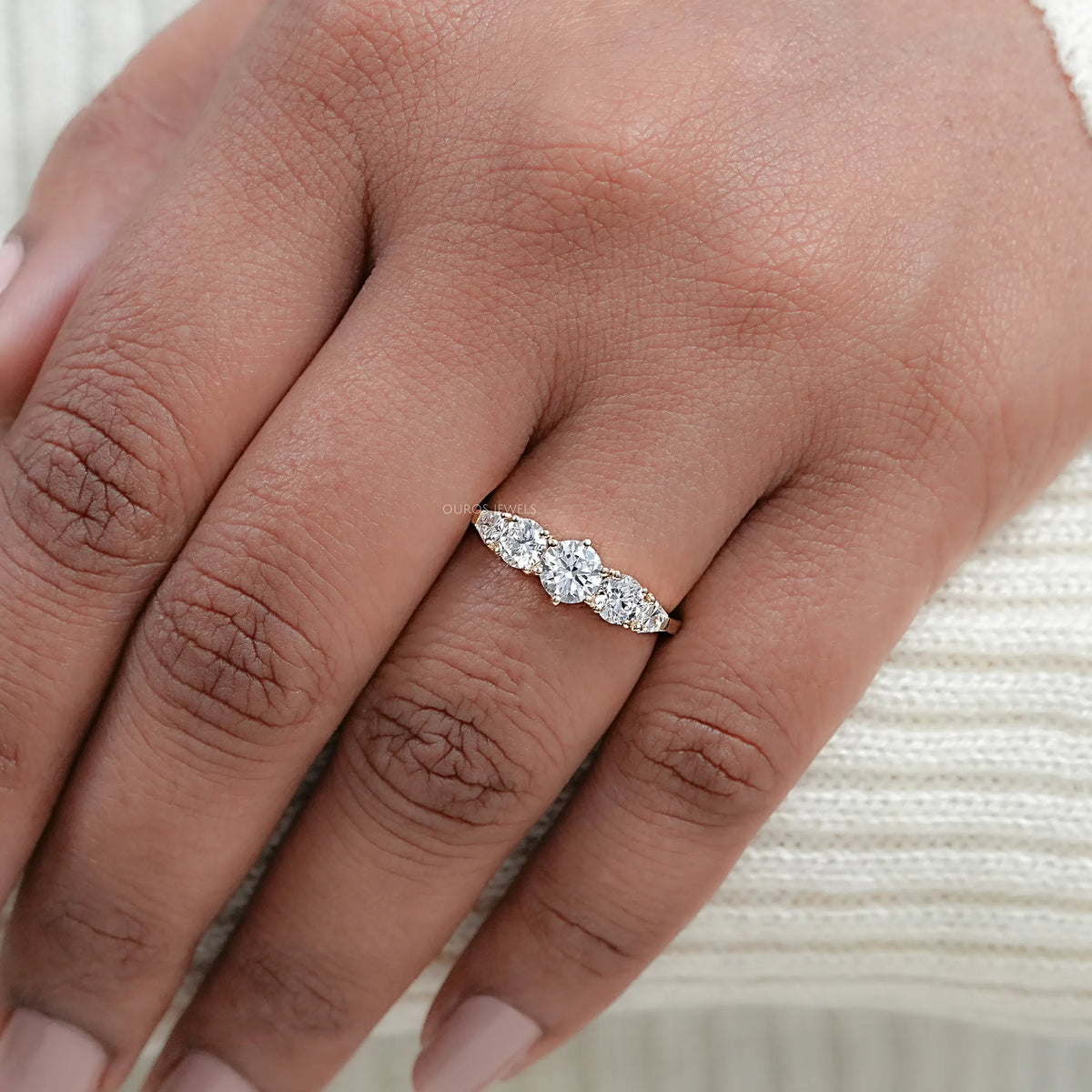 Round And Shield Cut Five Stone Diamond Engagement Ring