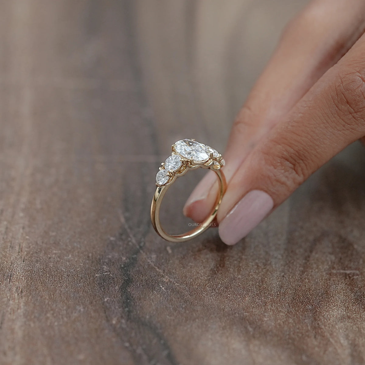 Five Stone Oval And Round Diamond Engagement Ring Rings