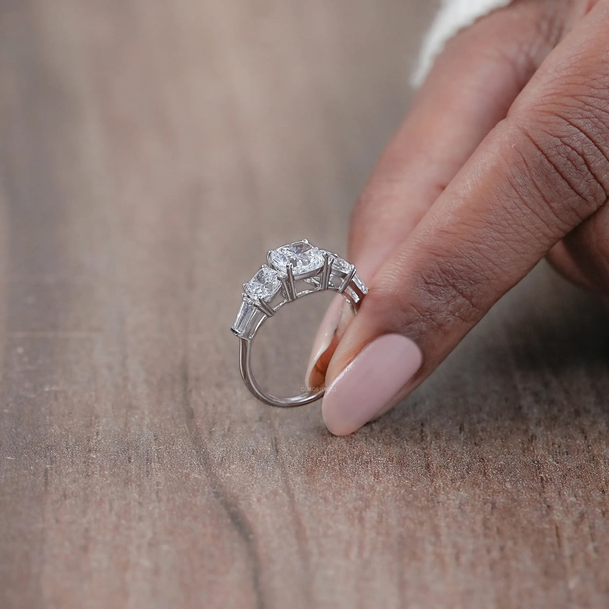 Square Cushion Lab Diamond Five Stone Engagement Ring