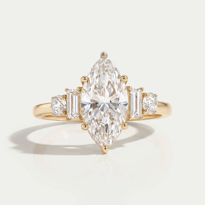 Five Stone Marquise And Baguette Diamond Engagement Ring Rings