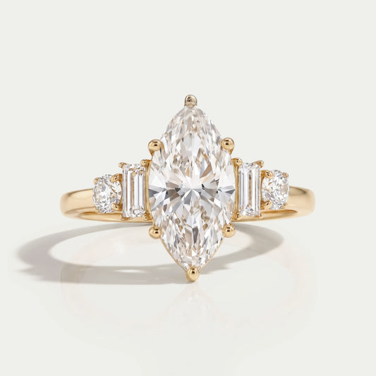 Five Stone Marquise And Baguette Diamond Engagement Ring Rings
