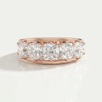 Five Stone Old Mine Cushion Diamond Ring Ring
