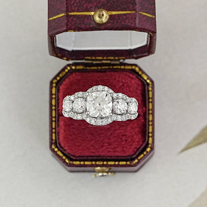 Square Old Mine Cushion Cut Five Stone Halo Engagement Ring Rings