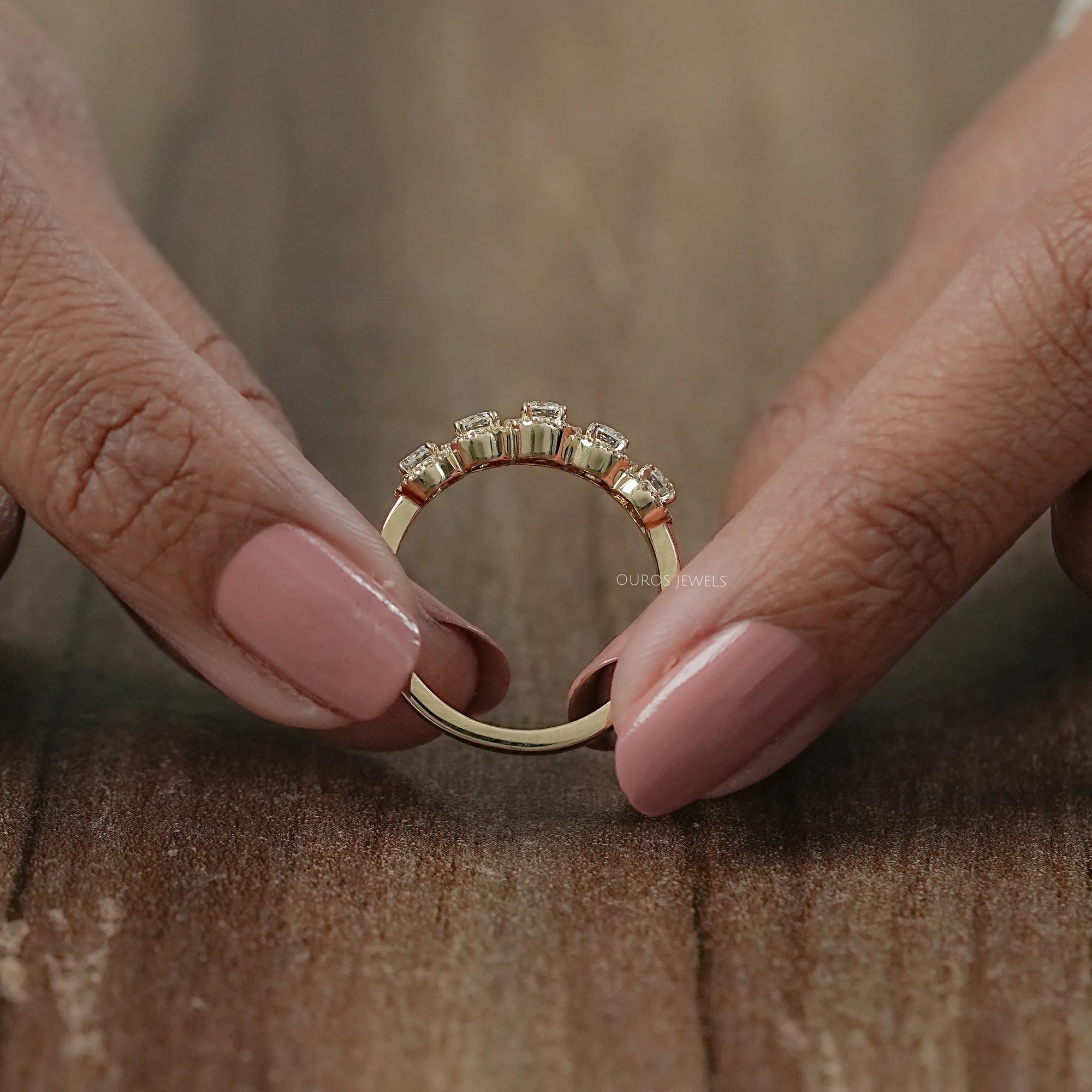 Five Stone Halo Round Diamond Wedding Band Rings